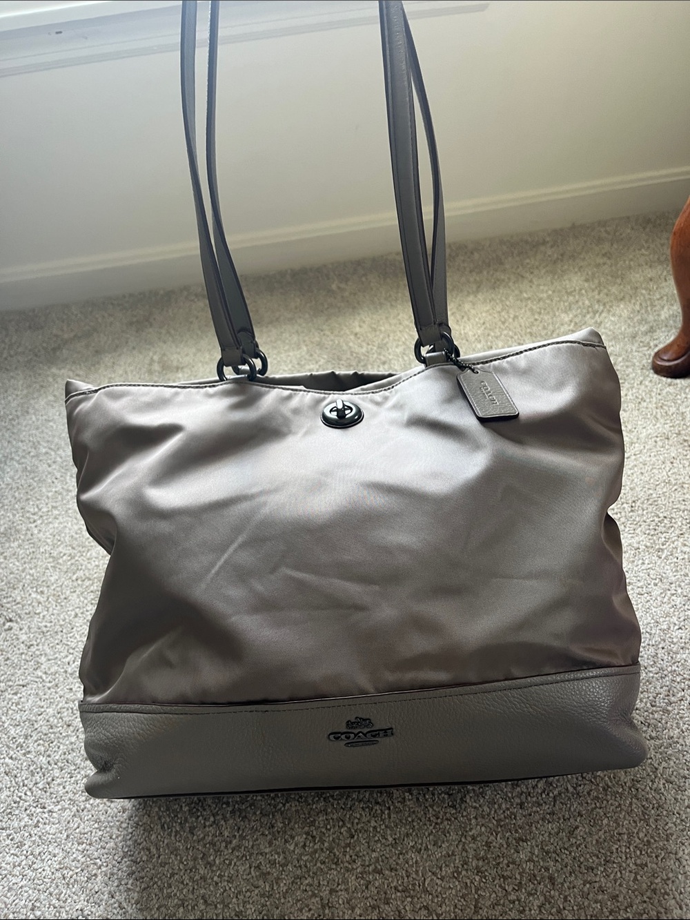 Coach Taupe Nylon and Leather Tote